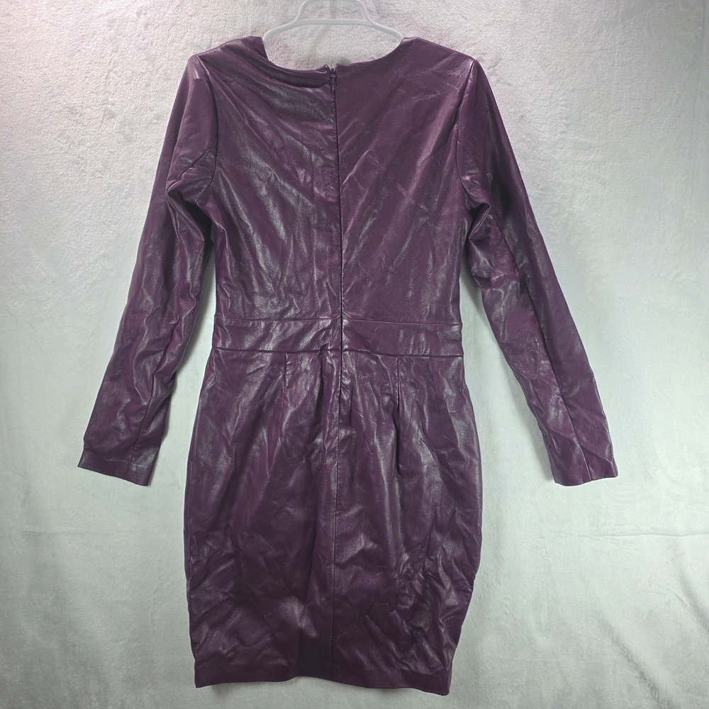 Guess Deep Purple Faux Leather Wrap Mini Dress Sz L NWT - Picture 3 of 12